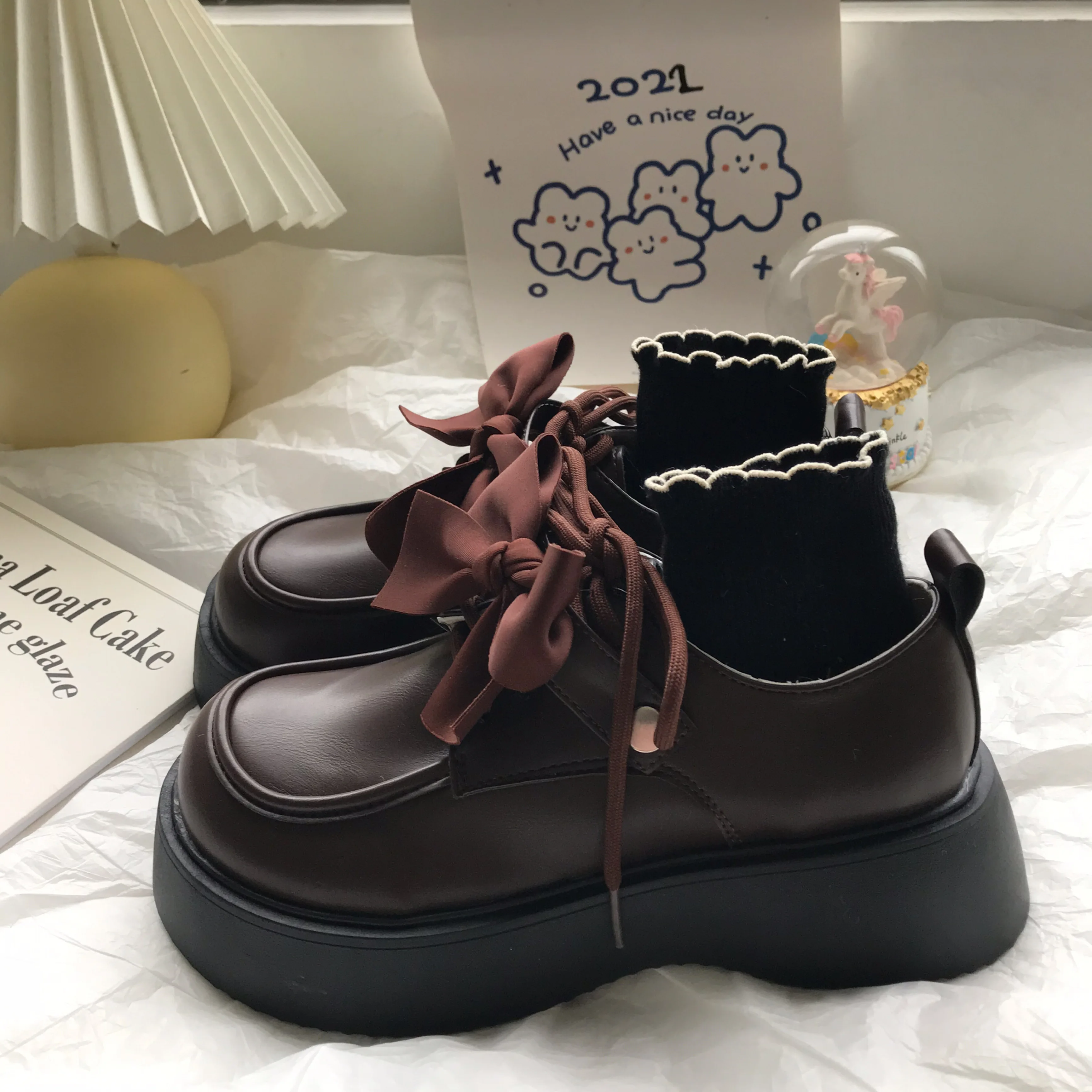 

Cute bow Lolita shoes New Women platform shoes black Mary Jane shoes university girls Japanese JK school uniform leather shoes
