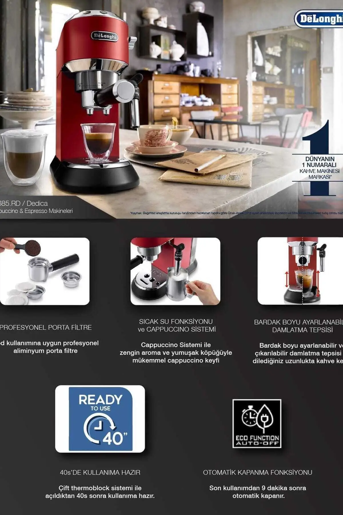 Delonghi Red Dedica кофе машина Ec685r (art.: 3920c1cf949da) - 3920c1cf949da