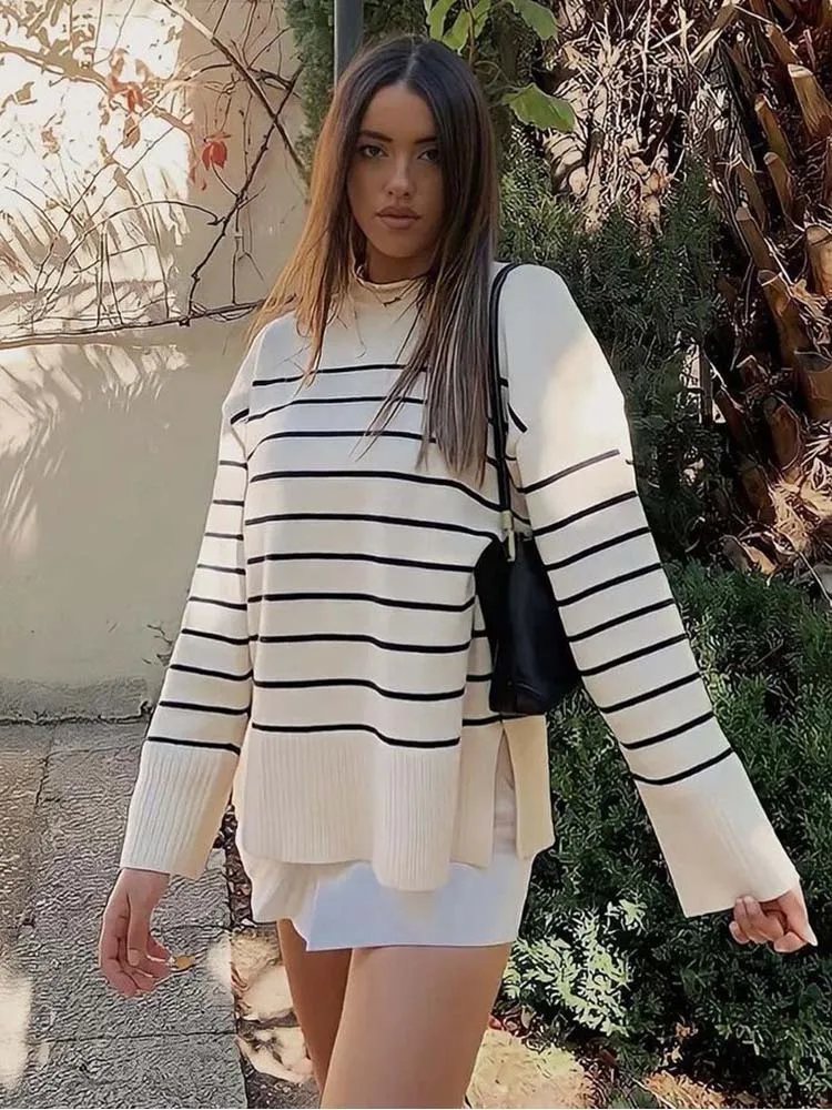 

KLKXMYT полосатый свитер, Женский вязаный пуловер, новинка 2022, осенне-зимние теплые свитера для женщин, Модный мягкий женский джемпер, топы