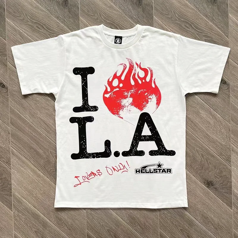 

Футболка в стиле хип-хоп с надписью «Hellstar I Only», с коротким рукавом, «красное пламя I L A Pfrint», мужская и женская уличная одежда, повседневная футболка, Топ