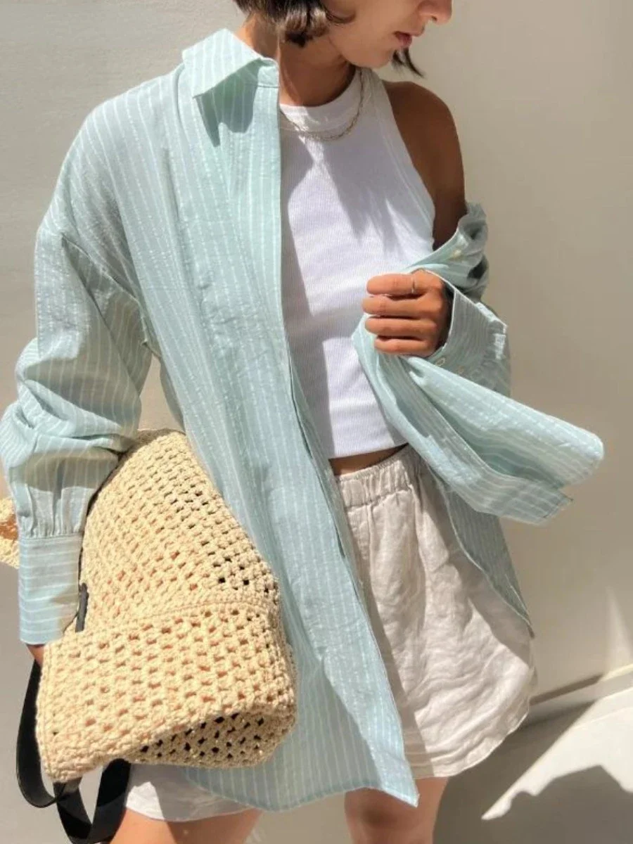 Wolfeel шикарная полосатая женская рубашка свободные рубашки из 100% хлопка топы