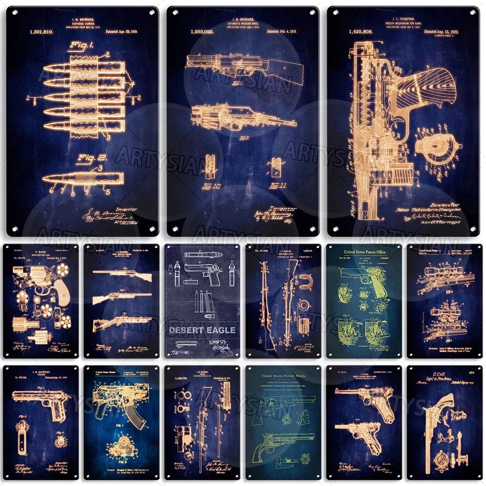 Пистолет Военный Патентный Металлический Знак Мейсон Револьвер Браунинг