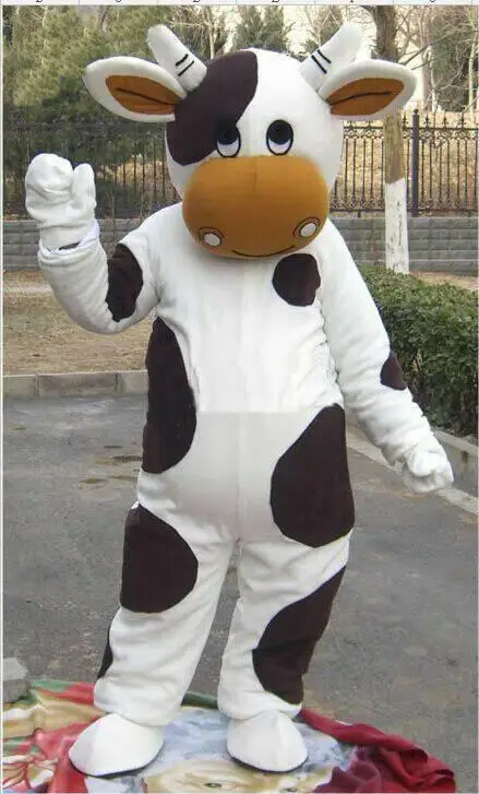 

White and Black Milk Cow Mascot Costume Bull Calf Ox Mascot Milk Fancy Dress Costumes Adult Suit Size for Halloween Party Event