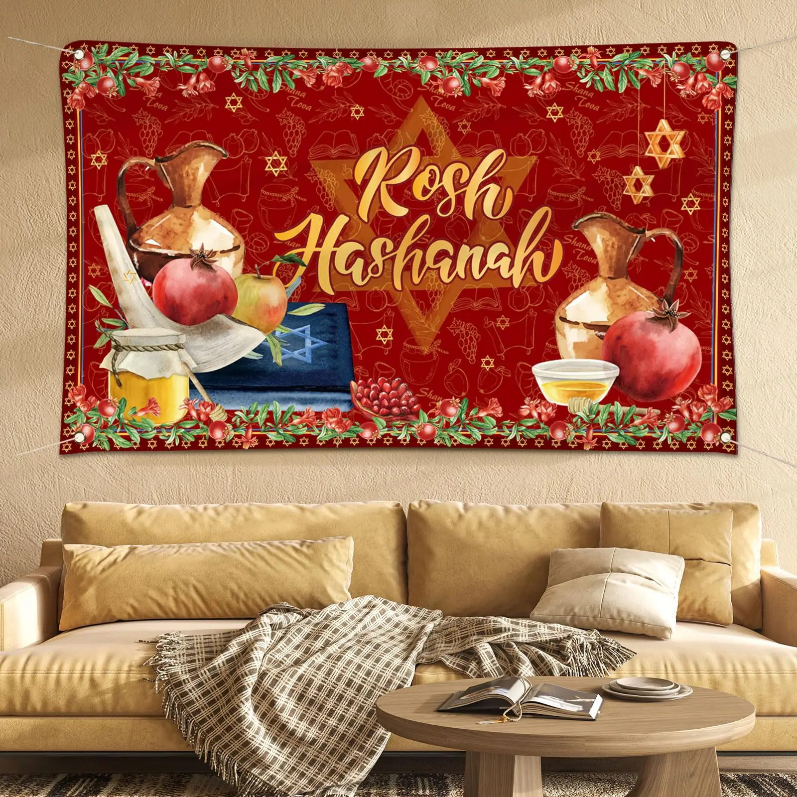 Рош Хашань фото фон баннер Хашана еврейский фестиваль Шана Тува золотой декор
