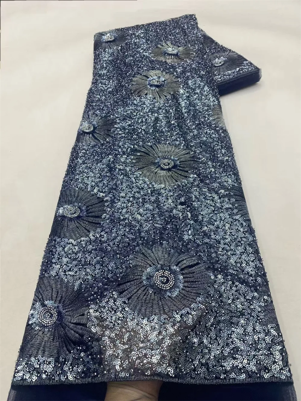 Персиковая высококачественная африканская кружевная ткань ручной работы с