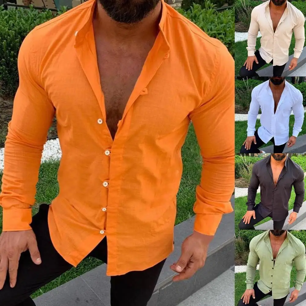 

Thin Trendy Colorfast Male Shirt Soft Men Spring Shirt Pure Color for Daily Wear
