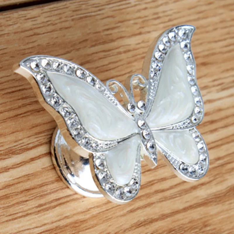 

Модная мебель для детской комнаты с хрустальными бабочками, декоративная ручка, золотой, серебряный ящик, шкаф для обуви, комод, детская ручка