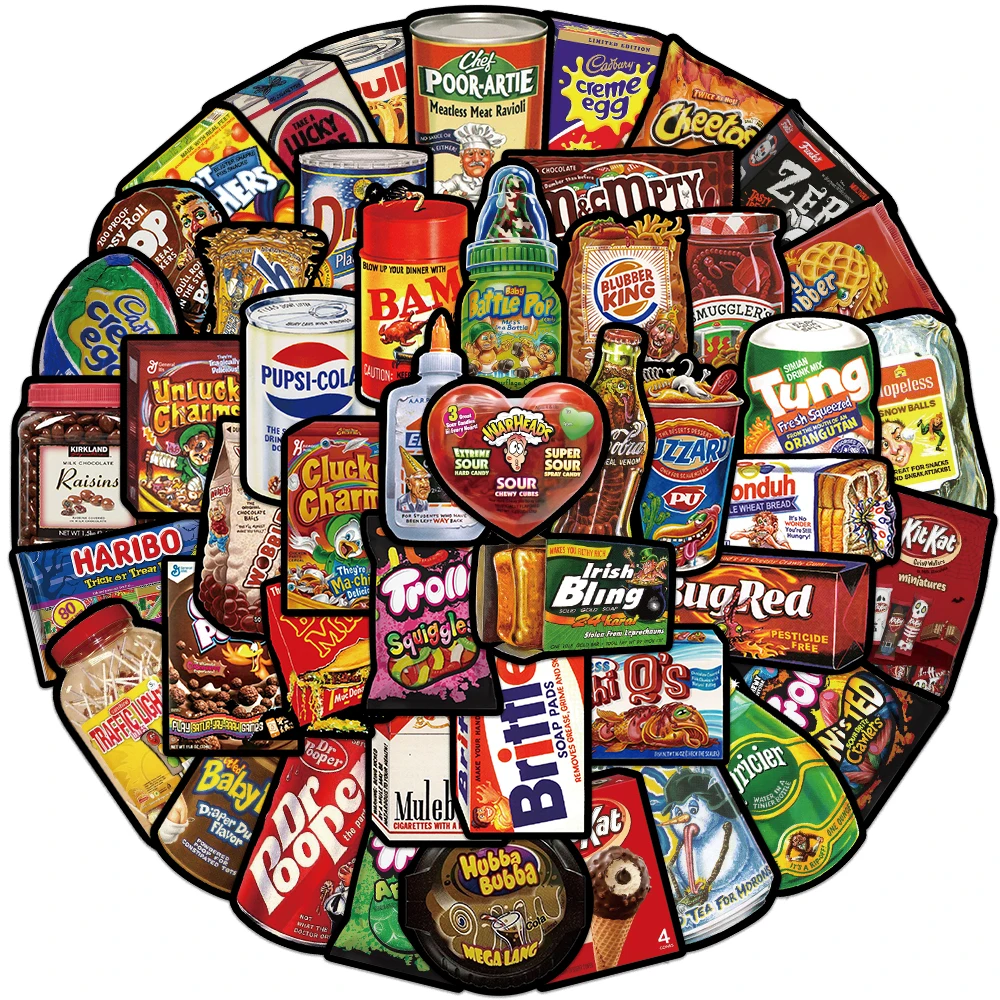 48 шт. водонепроницаемые наклейки в виде снэков и граффити