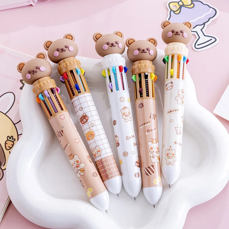 

1pcs Cute Bear Multi Color Ballpoint Pen 0.5mm 10 In 1 Roller Ball Spot Liner Marker Office School A7073
