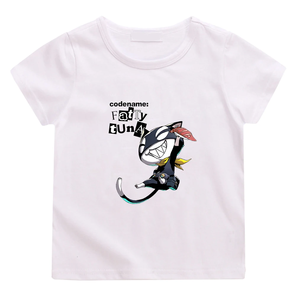 

Футболка Morgana Cat Persona 5 с принтом, милая Повседневная футболка для мальчиков и девочек, детская футболка из 100% хлопка, удобные мягкие летние футболки