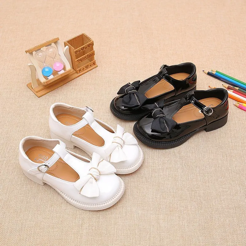 

Fashion Girls Bow T-Strap Patent Leather Shoes Princess Shoes Kids Baby Black Platform JK Lolita Shoes White Wedding Shoes 3-12Y