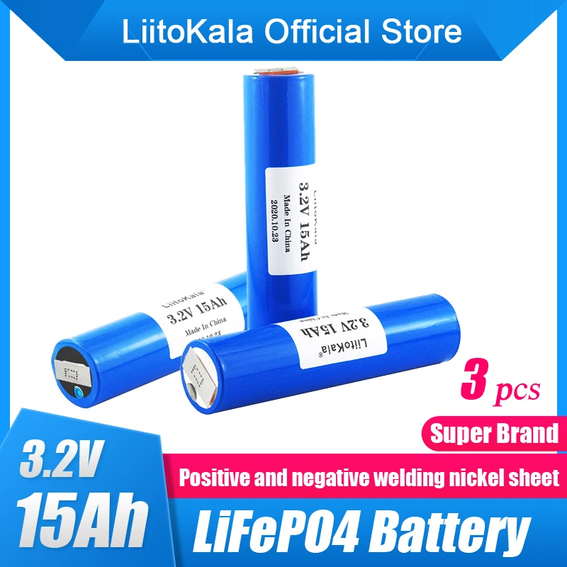 

Литий-железо-фосфатные элементы LiitoKala, 3 шт., 3,2 в, 33140, 15 Ач, 15000 мАч для фотоэлектрических электроскутеров