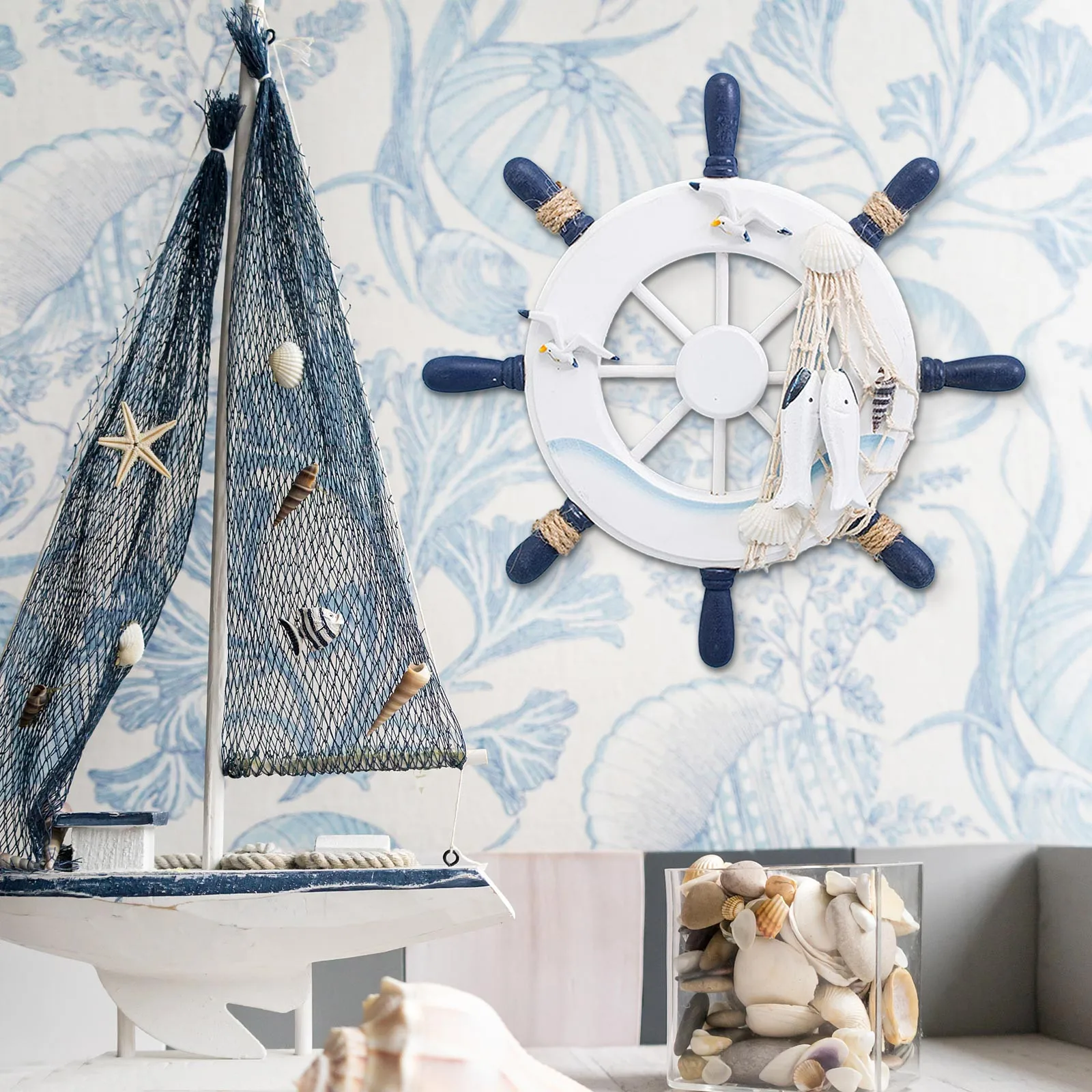 

Примитивные пасхальные яйца, деревянная подвеска в средиземноморском стиле, ретро, старый корабль, руль, украшение для дома