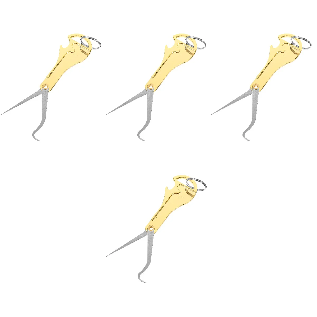 

4 Pieces Metal Toothpick Stainless Steel Hook Foldable Portable Bagged 9X3CM Golden Opener Travel