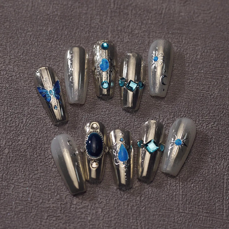 Акриловая гравированная наклейка для ногтей голографический серебристый цвет