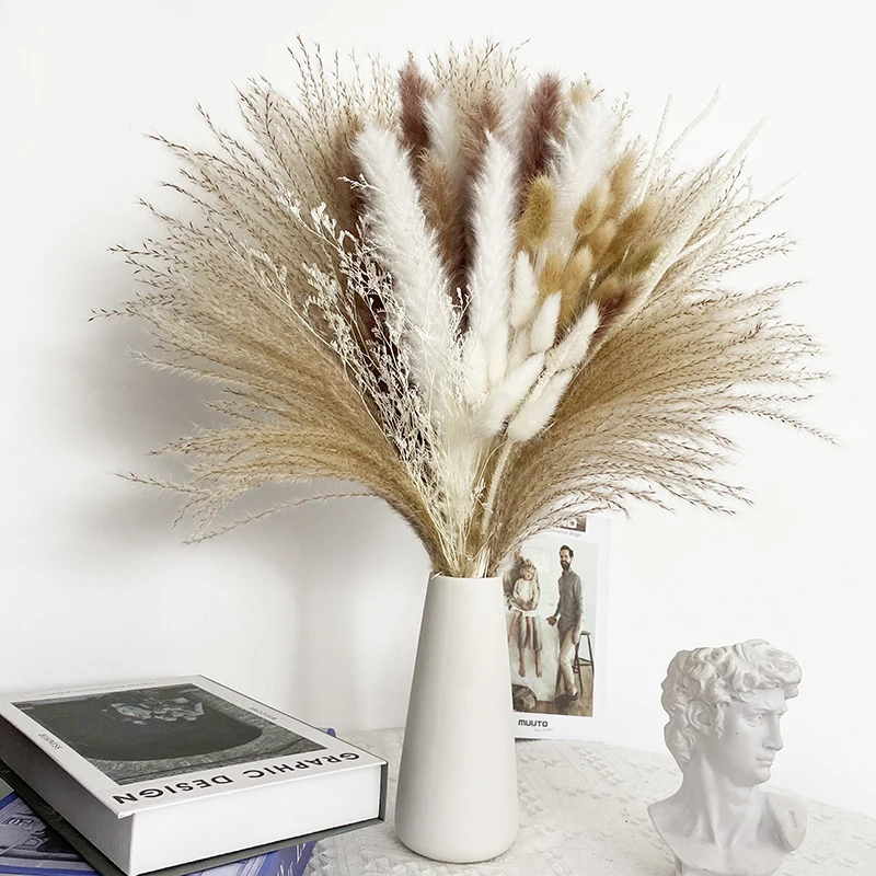 

92PCS Dried Reed Flower Bouquet Arrangement Natural Pampas Grass for Modern Home Office Decor Party Backdrops Wedding Supplies