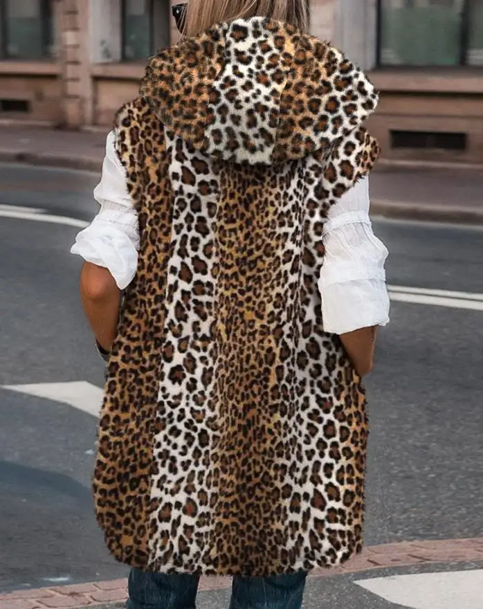 Женское пальто модные двусторонние жилеты с леопардовым принтом флисовая куртка