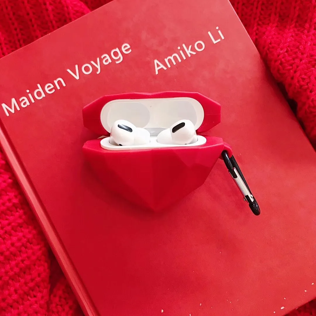 

3D Cartoon Red Diamond Love Heart Cover For Apple AirPods 1 2 Case Earphone Case Soft Silicone Headset Charging Box Pro 3