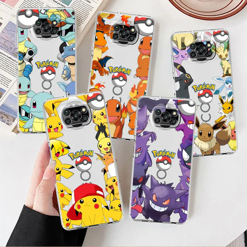 

Pokemon Pikachu Clear Case For Xiaomi Mi Poco X3 NFC M3 Pro F3 F1 11 Lite 12 Redmi Note 10 9S 8 7 9 Soft Phone Cover