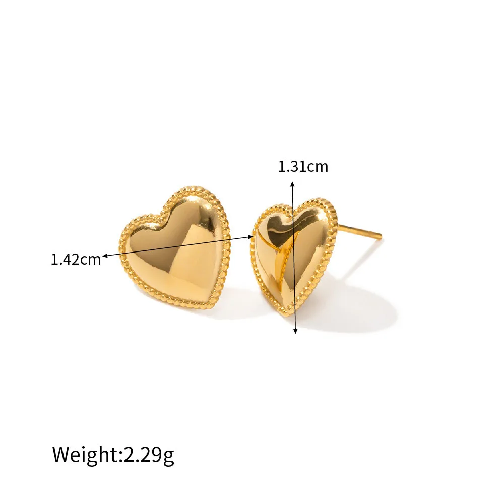 Stainless Steel PVD 18K Gold Plated Tarnish Waterproof Simply Heart Stud Earrings For Woman Jewelry Wholesale Trendy