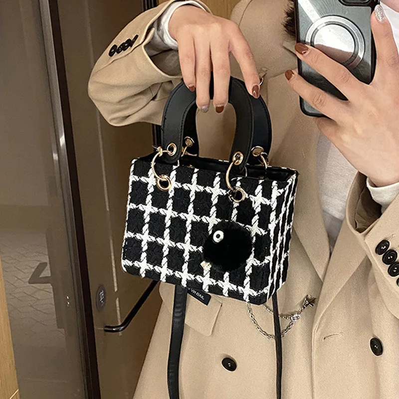 

Mini Small Square Bag Classic Plaid Women Bags Woolen Brand Luxury Handbag Designer Shoulder Bag Purse Clutch Crossbody Lady Bag