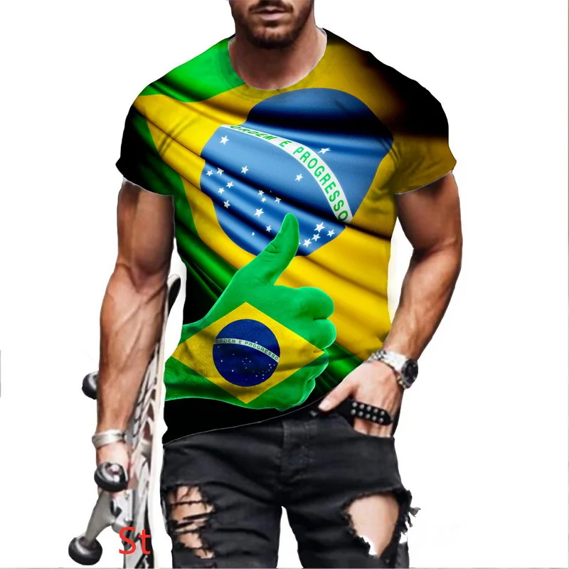 

Футболка мужская с 3D-принтом, тенниска с коротким рукавом, флаг Бразилии, модная уличная одежда в стиле Харадзюку, хип-хоп, лето 2022