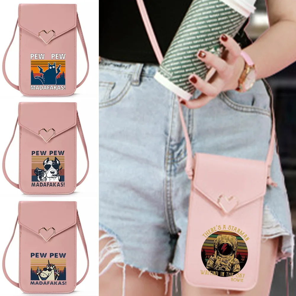 

Mobile Phone Bag Women's Shoulder Bags Leather Wallets Card Pack for Apple/Huawei Touch Screen Cell Phone Pack Pew Print Purse