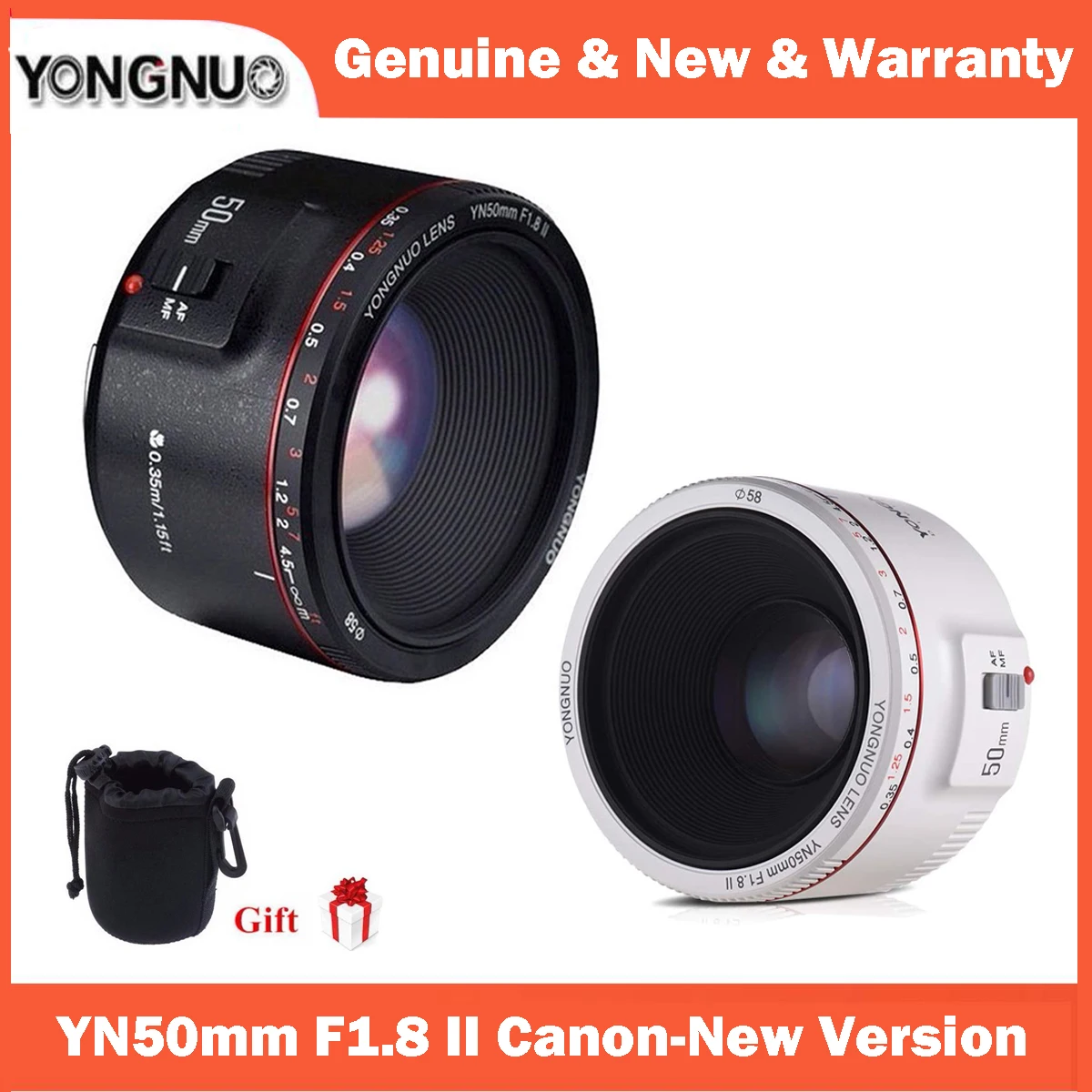 Yongnuo YN50mm F1.8 II AF MF Standard Prime Lens for Canon 5D IV 1DX I 200D II 7D 6DII 700D 750D 800D 850D 10D 1300D Rebel T6