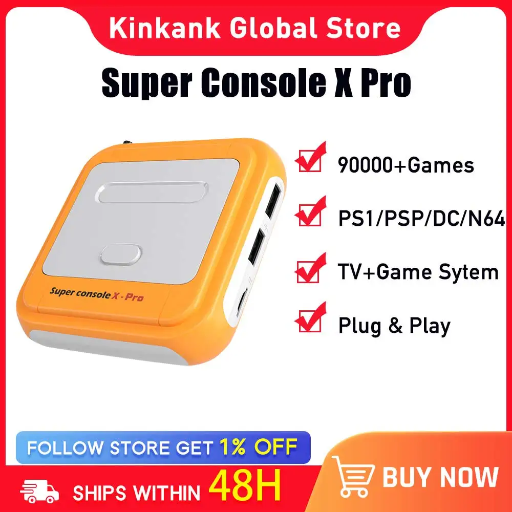 KINHANK Retro Video Game Console Super console X Pro Support 90000 Games for PSP/PS1/DC/N64/MAME/GBA TV Box HD with Android