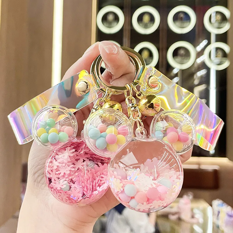 

Quicksand Bottle Mickey Head Keychain Acrylic Drift Bottle Liquid Couple Pendant Key Chain Bag Charm Anime Keychain