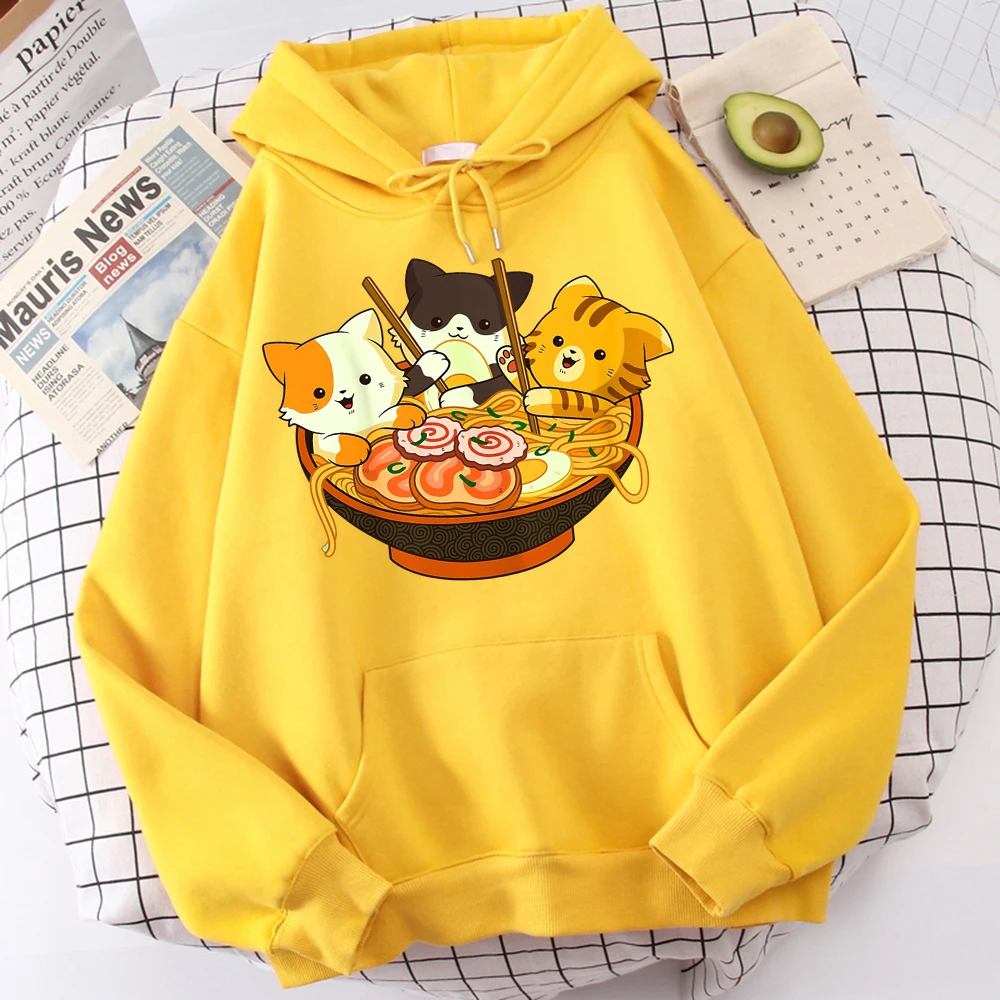 

Толстовка мужская оверсайз с капюшоном, Свитшот в стиле японского аниме, с принтом кошки, еда, рамен, лапша, спортивная теплая винтажная кофта, Повседневная флисовая толстовка