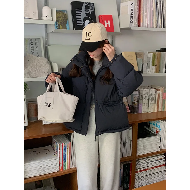 Small Standing Collar Down Jacket Female 2022 Winter New Loose Thickening Warm Bread Clothes Jacket