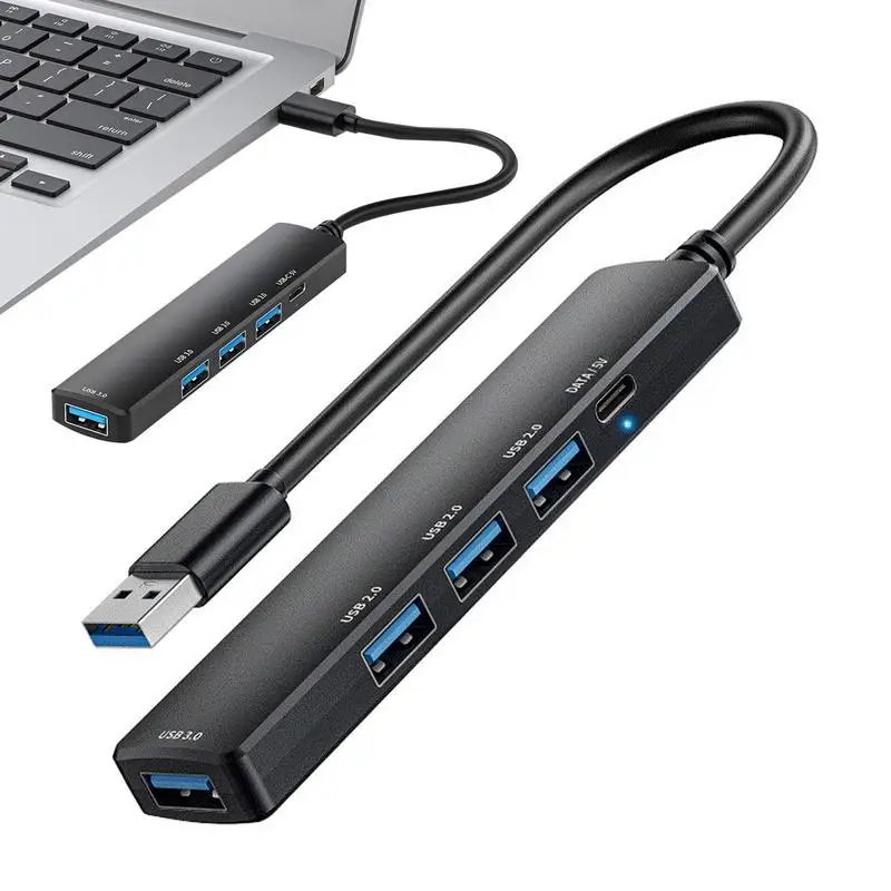

Концентратор USB 3,0, USB 3,0, удлинитель порта для ноутбука, мощный высокоскоростной USB-удлинитель с 5 портами для работы, школы, офиса