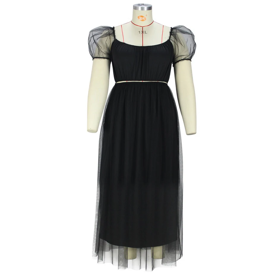 Plus Size Skirts Sets for Women Large Black Mesh Crop Tops & Long Skirts Sexy Elegant Evening Night Party Club 2 Pieces Sets Big