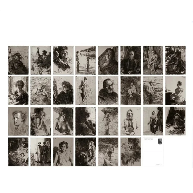 30 шт./компл. ретро открытки художник Андерс зорон живопись поздравительная