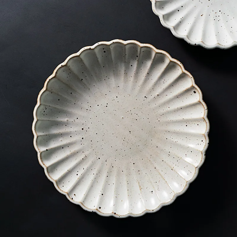 

Японская посуда, винтажная тарелка для стейка, керамическая тарелка с хризантемой, грубая керамика, тарелка в западном стиле, десертная тарелка с лепестками