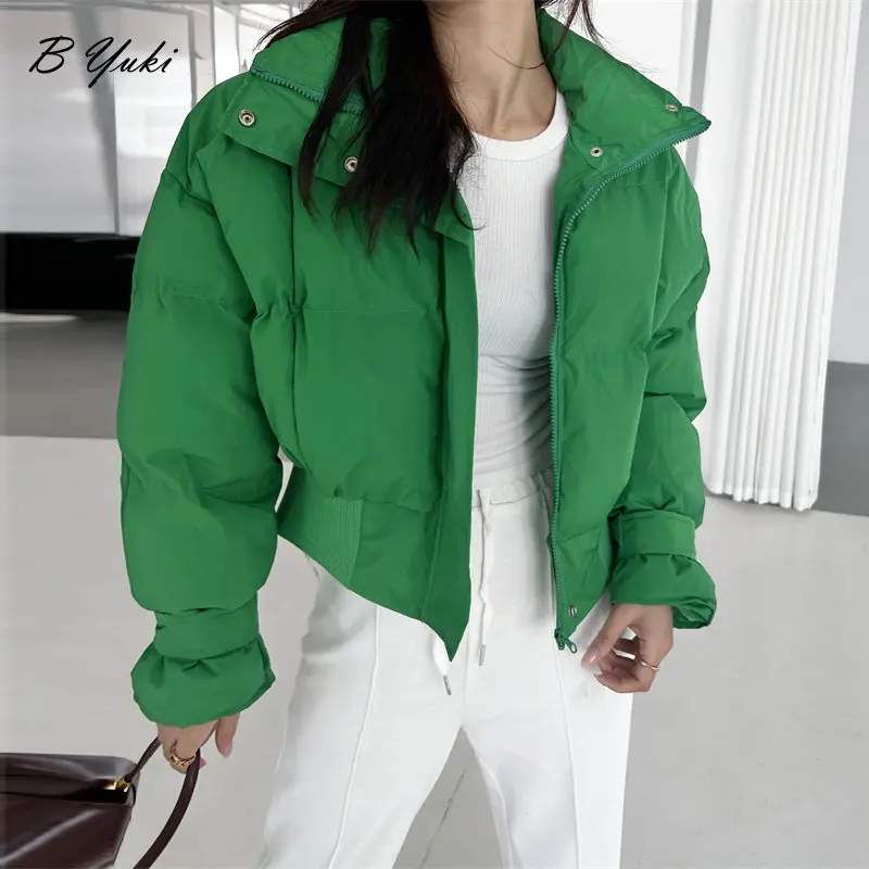Blessyuki Cropped Turtleneck Padded Parkas Women Winter trendy Soft Cotton Liner Solid Coat Female Korean Loose All-match Jacket