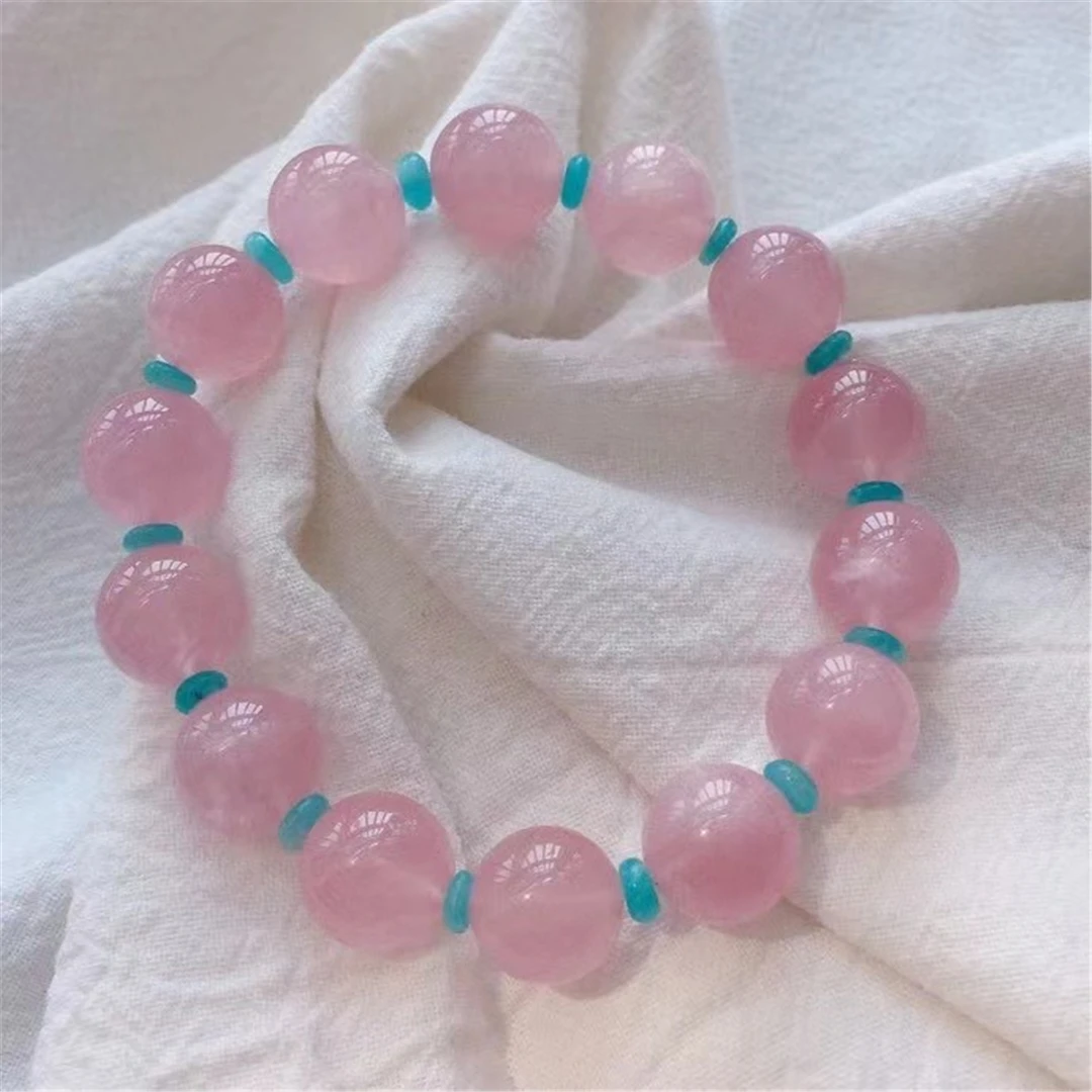 

Браслет из натурального розового кварца с круглыми бусинами, 12 мм