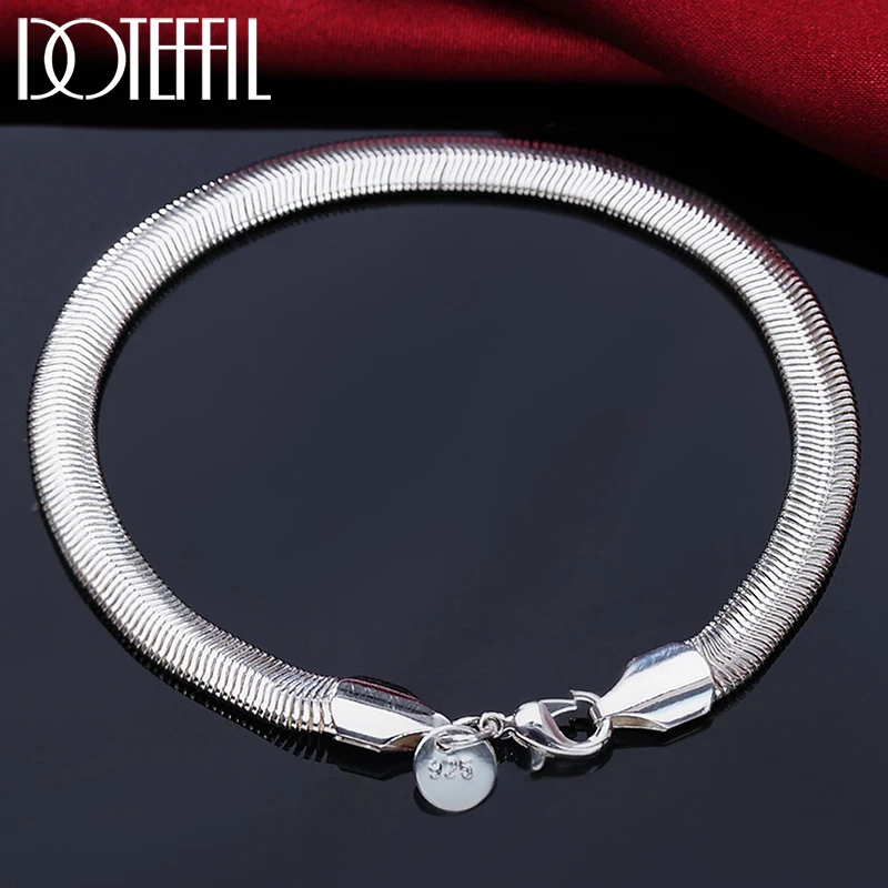 

DOTEFFIL 925 Sterling Silver 6mm Side Snake Chain Bracelet For Women Wedding Engagement Party Fashion Jewelry