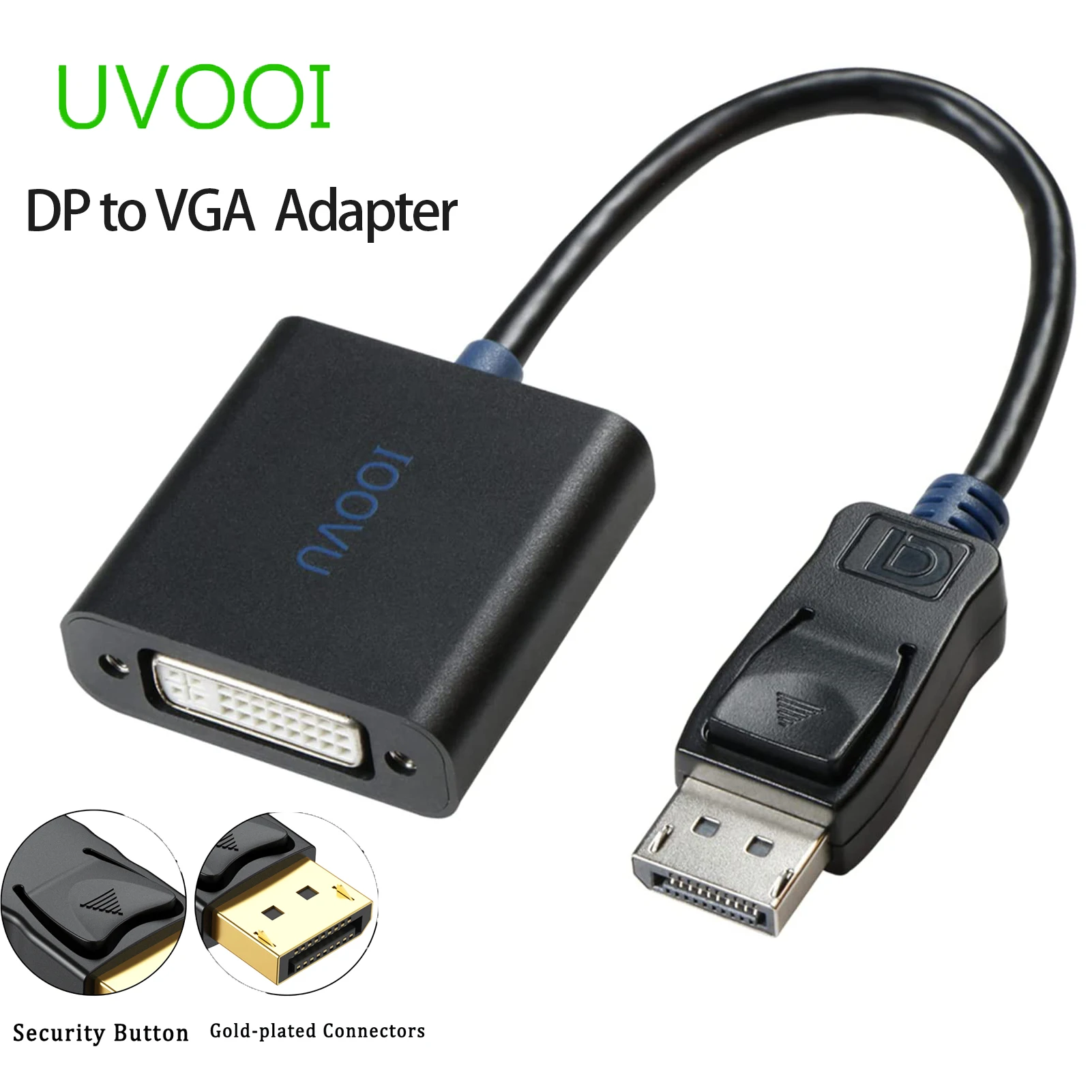 

UVOOI Display Port DP To DVI 24+5 Adapter Cord Male To Female DisplayPort To DVI Adapter For Lenovo Dell HP All DP Port Devices