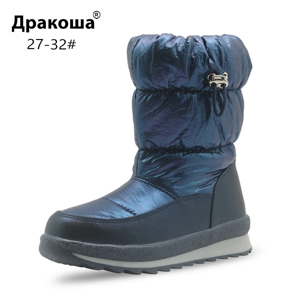 

Apakowa Little Girls Anti-slip Puff Snow Boots Children's Mid-Calf Warm Fur Lining Winter Shoes for Cold Weather Outdoor Walking