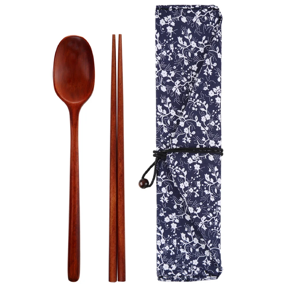 

Cutlery Wooden Set Chopsticks Travel Spoon Utensils Flatware Camping Japanese Portable School Lunch Tableware Reusablekit