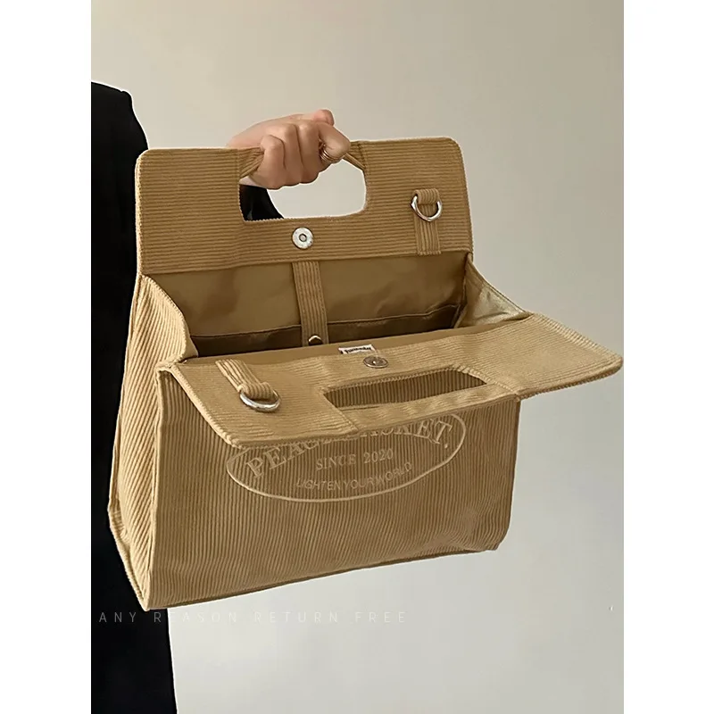 New Women Crossbody Bag Female 2023 Large Capacity Corduroy Multi-compartment Tote Bag Student Class Commuting Bag