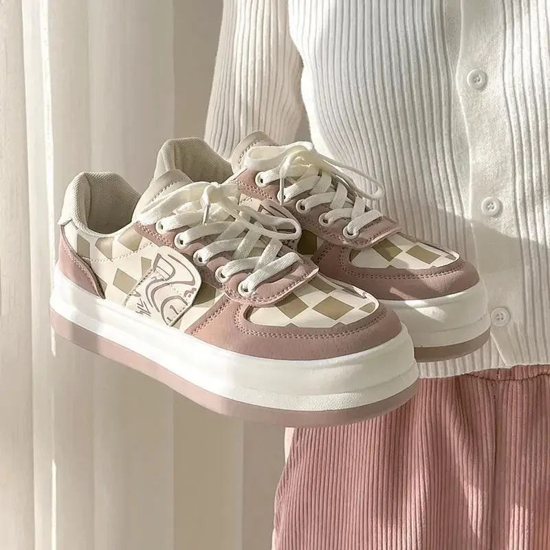 

Patchwork Platform Sneakers Fashion 2023 New Checkerboard Women Sneakers Autumn Students Casual Daily Wear Korean Female Shoes