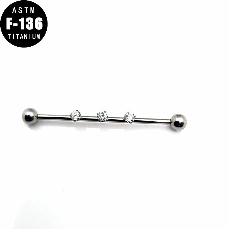 

ASTM F136 Titanium Industrial Barbell for Women Internal Thread Cubic Zircon Piercing Earring 14G Cartilage Earring Body Jewelry