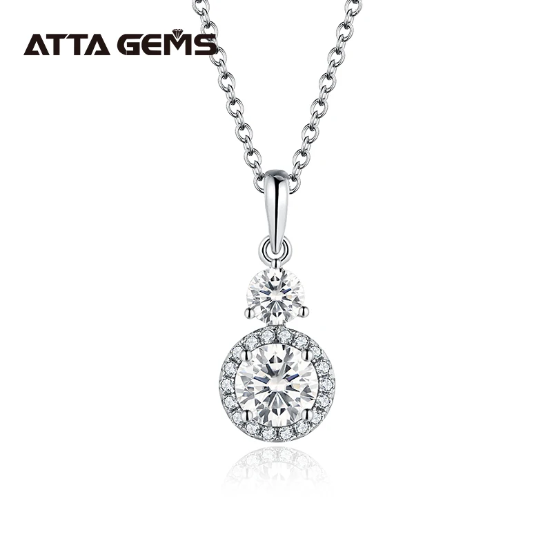 ATTAGEMS Moissanite Round 6.5mm Pendants 1CT D Color Diamond Gemstone Necklaces For Women Authentic 925 Sterling Silver Jewelry