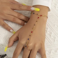 purui simple crystal glass finger ring bracelets for women retro boho bracelet connected finger ring metal bracelets jewelry
