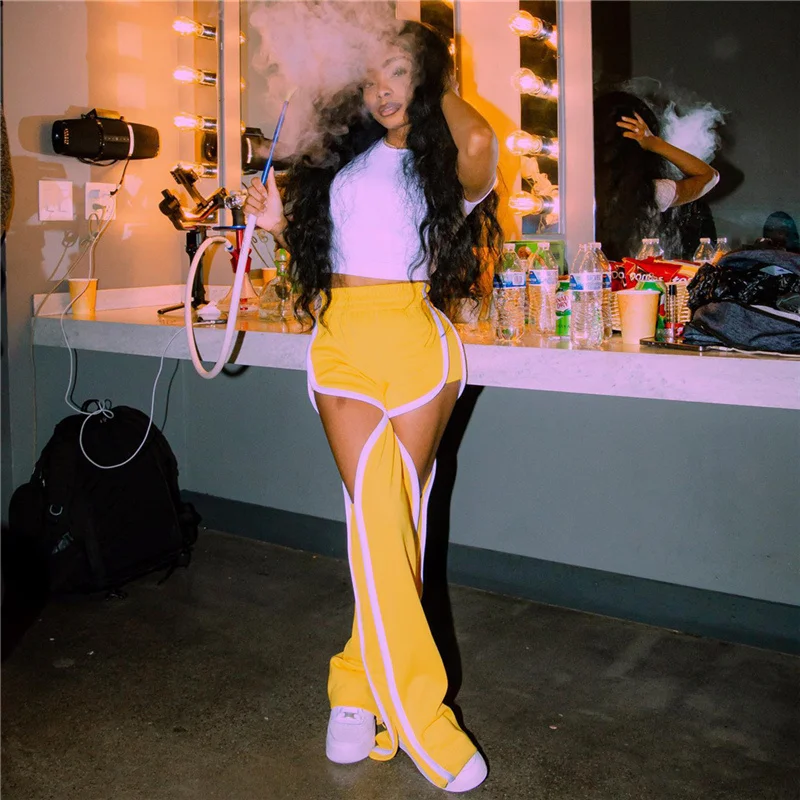 

Брюки женские Стрейчевые ажурные составного кроя с завышенной талией, Y2K