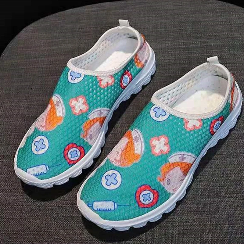 Women's Shoes 2022 New Color Printing Mesh Breathable Casual Shoes Light And Comfortable Flying Woven Flat Shoes