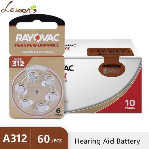 Батареи для слухового аппарата 60 шт./10 карт RAYOVAC PEAK A312 312A ZA312 312 PR41 S312, 60 шт., аккумулятор для слухового аппарата Zinc Air 312 A312